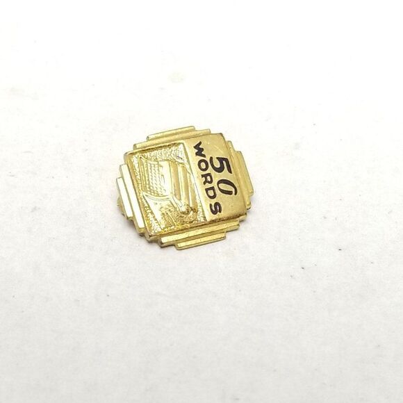 Vintage 50 Words a Minute Typing Award Pin, Gold Tone Brooch, Retro Estate - Picture 5 of 5